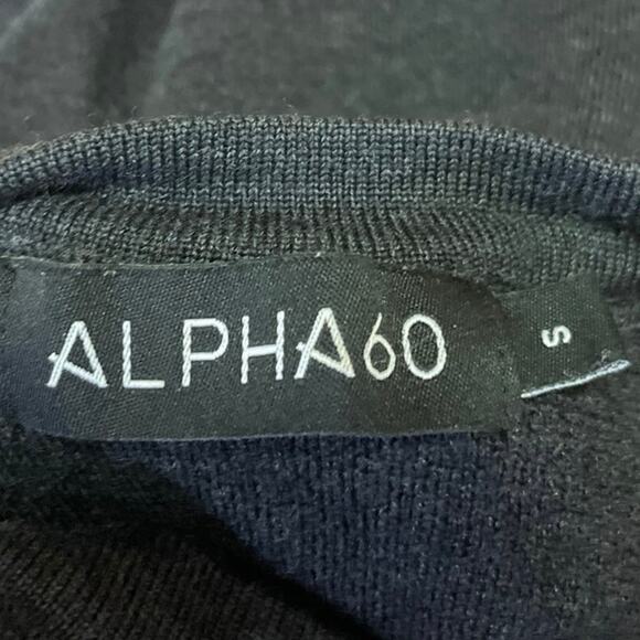 Alpha60 100% Merino Wool Black Knit Mock Neck Long Sleeve Crop Sweater Top Sz S - Picture 3 of 4